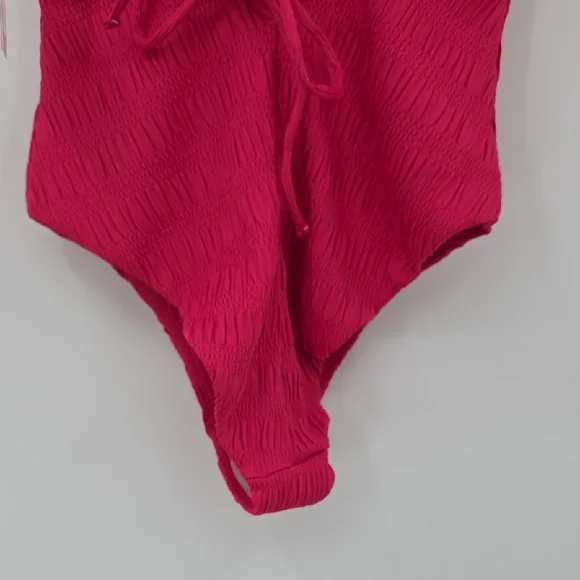 Andie Lucaya Smocked One-Piece Swimsuit Pink Textured Women's Size L - Picture 6 of 9